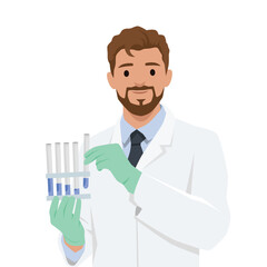 Scientist Holding Test Tubes in Laboratory. Flat vector illustration isolated on white background