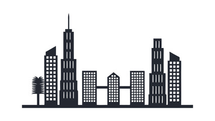 Urban vector illustration of a city skyline silhouette with diverse buildings and towering skyscrapers silhouette commercial area 3d highest modern building icon