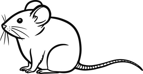 black and white vector illustration of a mouse, isolated rodent drawing for pest control or animal graphic use