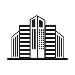 Obraz premium Modern urban architecture vector illustration with skyscraper and office buildings silhouette line art on white background