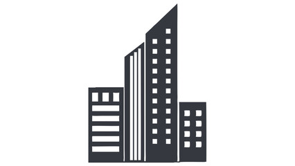 Fototapeta premium Black and white dominoes and dice lay before a 3D render of a towering city skyscraper, an icon of urban business architecture silhouette line art icon