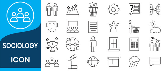 Sociology line icons for web and mobile design. Sociology outline concept illustrations. Sociology for ui, ux, web design. Vector illustration.
