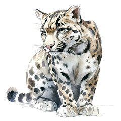 Clouded Leopard, watercolor illustration vector, isolated on a white background.