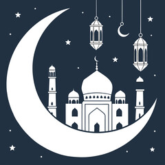 Elegant Happy Muharram Digital Artwork – Crescent Moon, Taj Mahal Silhouettes, and Golden Lanterns