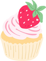 Sweet strawberry cupcake with pink frosting and a berry on top