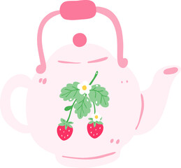 Pastel pink teapot with floral strawberry motif