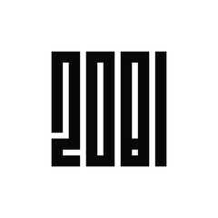 2081 Happy new year logo text design, geometric square shape monogram, vector illustration, white on black background, 2081 logo, 2081 text