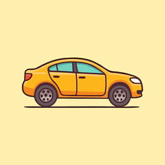 Cartoon Yellow Sedan Car Side View &ndash; Vector Illustration
