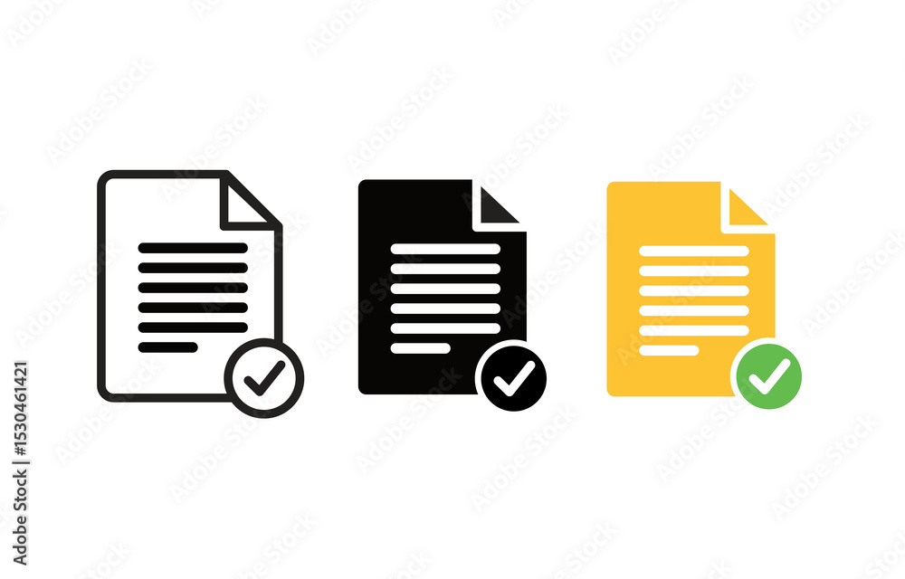 Poster icons of document files correct collection the document with check mark