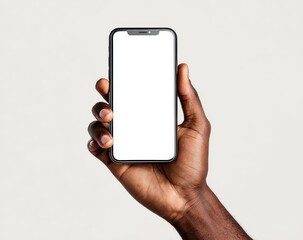 Hand holds a smartphone with blank screen