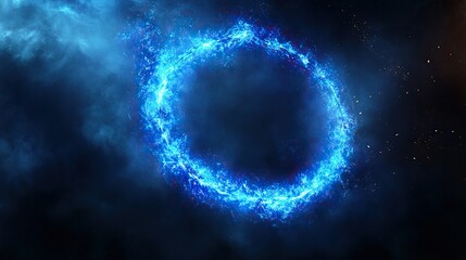 Naklejka premium Blue fire ring, cosmic backdrop, energy, logo