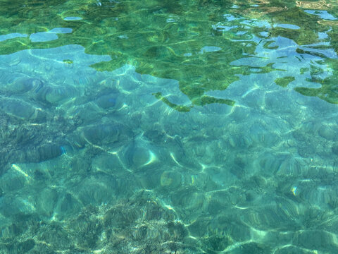 Turquoise blue transparent sea water
