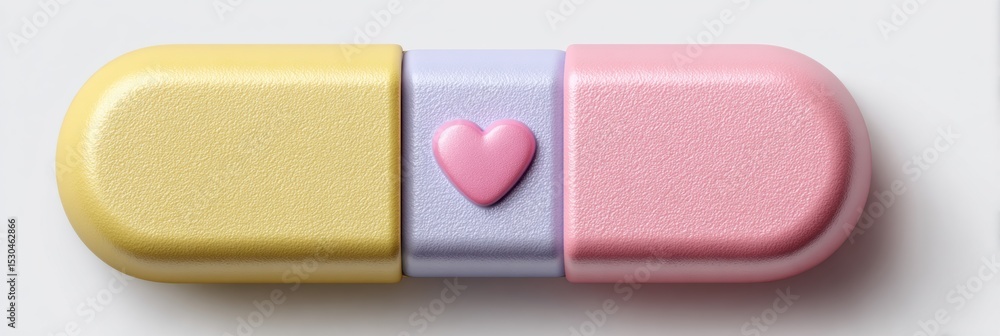 Aufkleber pillbox features heart icon pills with soft shadows on a clean background for wellness and care