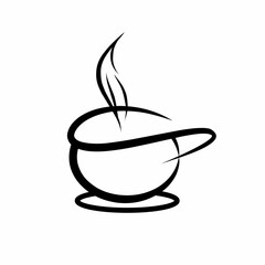 cup of coffee sketch. Abstract Black Outline of Steaming Coffee or Tea Cup Icon