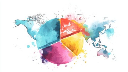 Colorful pie chart overlaid on a world map