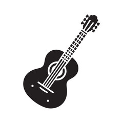 Fototapeta premium Black and White Guitar Silhouette - Guitar Flat Vector - Acoustic Instrument Graphic.