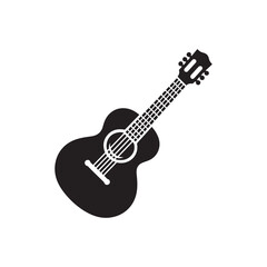 Obraz premium Vintage Guitar Silhouette - Flat Vector Guitar - Retro Instrument Design.