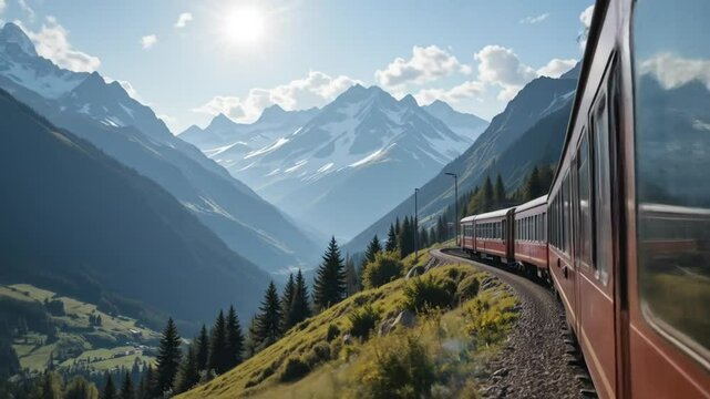Scenic mountain railway journey through the Swiss Alps, a breathtaking adventure