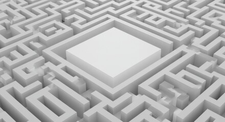 A complex maze surrounds a central, elevated, white square.  Finding the solution is challenging and requires careful navigation