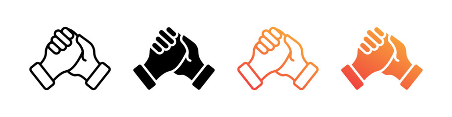 Arm Wrestling Multiple Style Icon Set Vector 