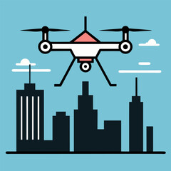 a sleek modern drone flying through a line art