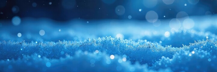 Naklejka premium Icy blue sparkles glitter on a frozen surface, reflecting cold winter light Perfect for winter, holiday, or fantasy themes Shimmering frost, magical atmosphere , cold, beauty