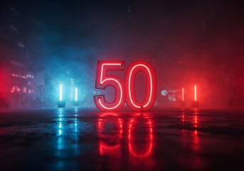 Neon Number 50: Futuristic Cyberpunk Anniversary