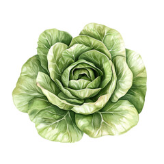 Obraz premium Watercolor painting of a green cabbage rose like head of lettuce