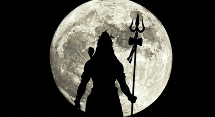 Silhouette of a deity, against a full moon backdrop