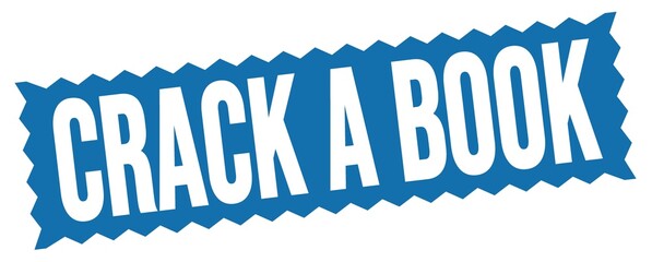 CRACK A BOOK text written on blue stamp sign.