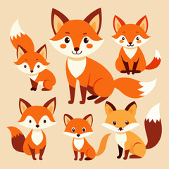 set of funny fox