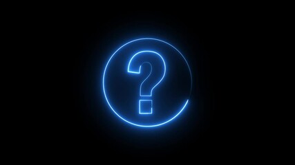 Question mark icon animation glowing neon blue color confusion mark quiz sign symbol on black background  - Powered by Adobe