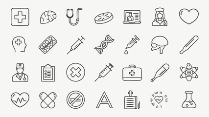 Medical web vector icon set design with drawing, sketch, and doodle illustrations