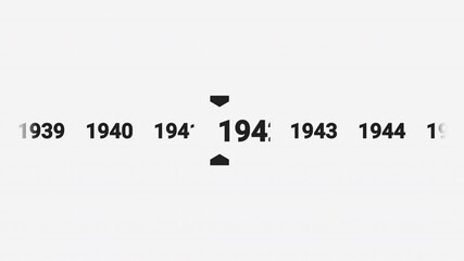 Horizontal timeline animation scrolling smoothly to the year 1941. Ideal for history documentaries, educational videos, or year-based content.