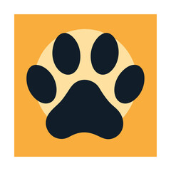 Simple illustration of a paw print in a circle set on a yellow and beige background