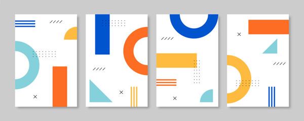 Collection of memphis style geometric cover design. Vector illustration