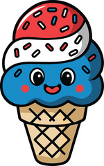 Patriotic Ice Cream Cone with Red, White, and Blue Sprinkles , Ice cream cone Pop Art, Ice cream cone in patriotic colors, evoking summer and national pride. Delicious treat perfect for celebrating