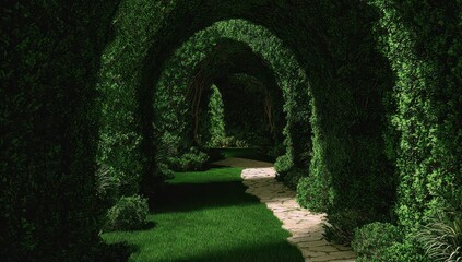 Lush garden archway path