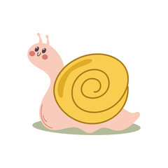 Cute cartoon snail with big eyes and spiral shell.
 Perfect for children’s books, educational materials, and playful designs.