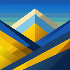 Isometric mountain range with vibrant colors and abstract style, featuring a peak and slopes for adventure seekers.