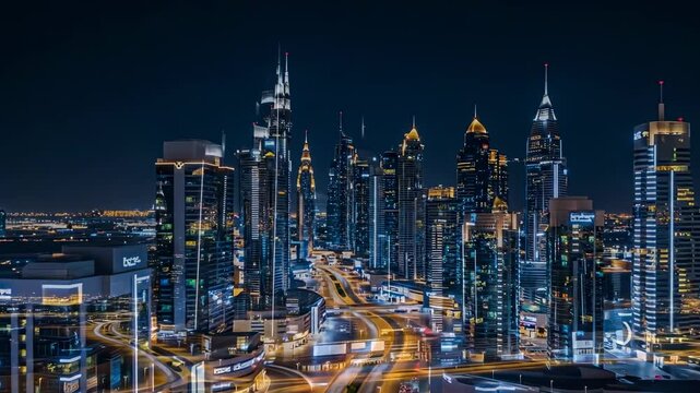 Aerial Hyperlapse of King Abdullah Financial District in Riyadh at Night