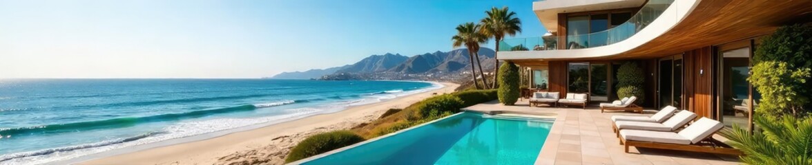 Stunning California beachfront home with panoramic ocean views, luxurious amenities, and spacious outdoor living areas perfect for relaxation and entertainment , west coast, building, villa