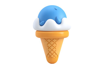 3D rendered blue ice cream cone with a waffle pattern isolated on transparent background