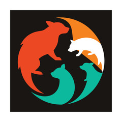 Stylized illustration featuring bears of different colors arranged in a circular composition on black