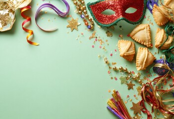 Festive carnival items on pastel background