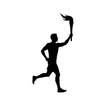 Running man with tourch flame silhouette vector flat illustration design.