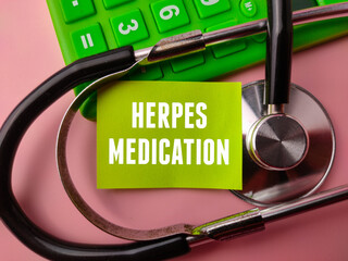 Statehoscope and calculator with the word HERPES MEDICATION on a pink background