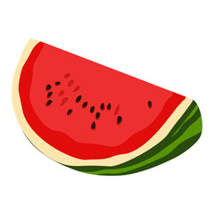 Bright and fresh vector of a single watermelon slice viewed from the side. Perfect for summer-themed stickers, labels, and food-related illustrations.