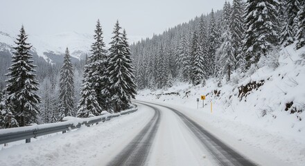 Snowy Mountain Road in Winter Wonderland