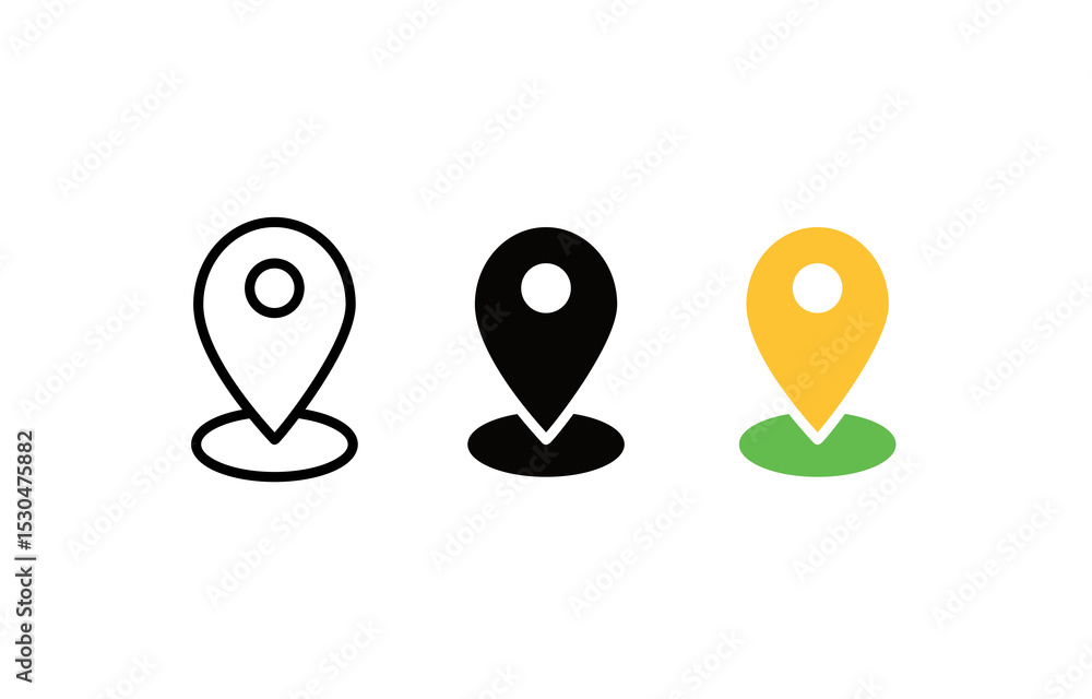 Poster set of location pin icons in different styles